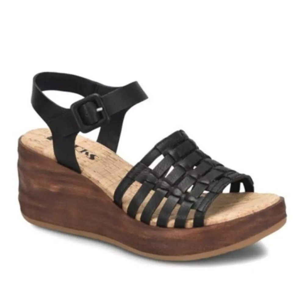 Korks Wedge Sandals 6 Minimalist Comfort Casual Summer Boho Chic Black Khela